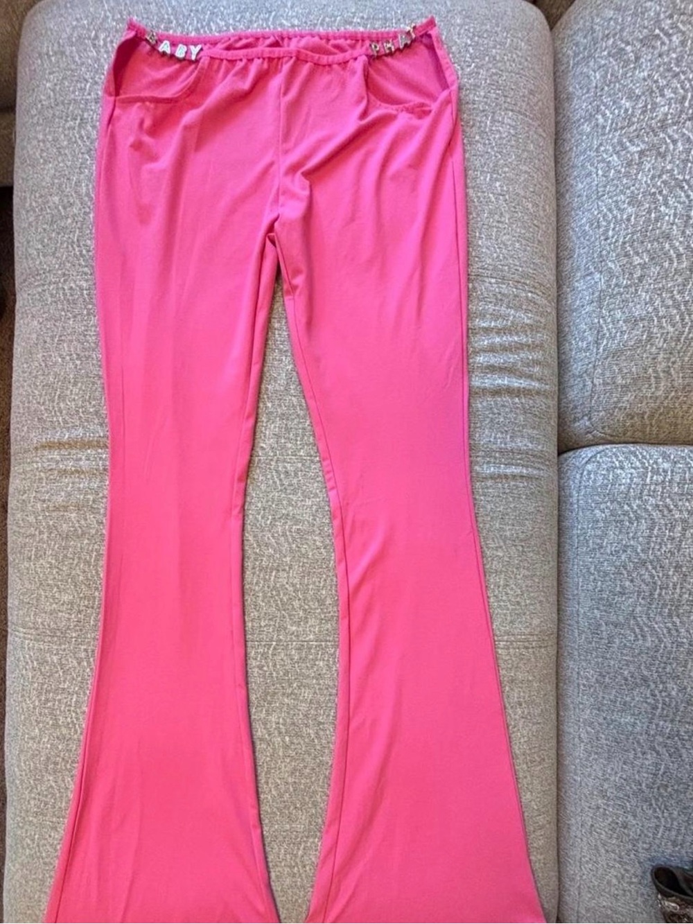 Baby Phat Bright Pink Flare Pants with Logo Trim